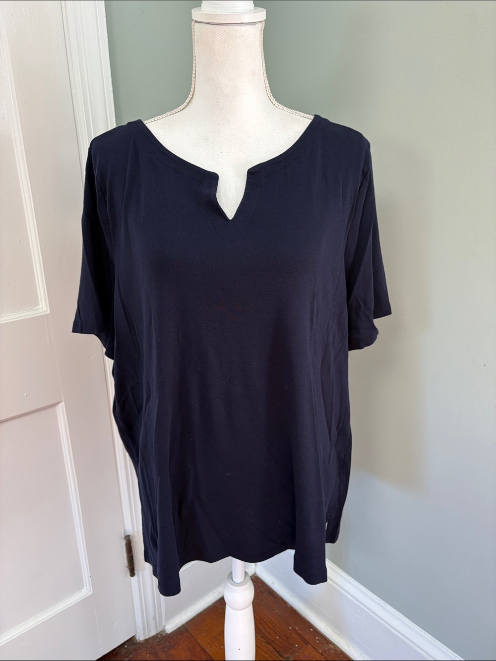 The Talbots Tee Plus Navy Blue Short Sleeve Notch-Neck Shirt 2X